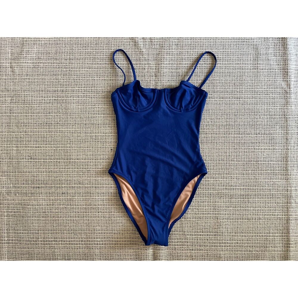 J.Crew Heritage Balconette Underwire One-Piece Swimsuit Womens Size 2 Blue NWT